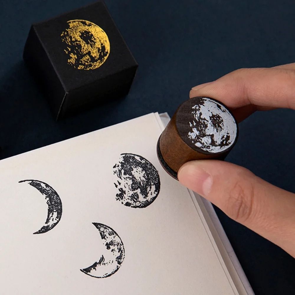 

8pcs Vintage Moon Phase Stamps Set, Wood Mounted Decorative Stamps For Diy Crafts, Scrapbooking & Journaling