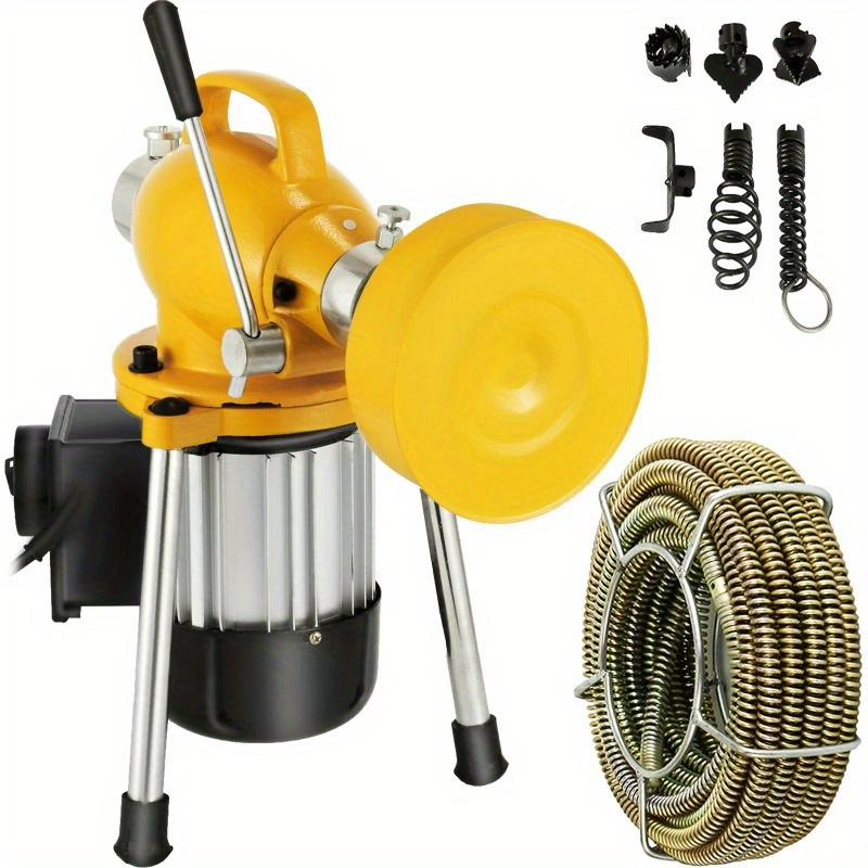 

Machine, 66ft X2/3inch Electric Drain Auger With 2 Cables For 3/4" To 4" Pipes, Power Spin With Autofeed Function & 6 Cutters, Sewer Snake For Toilet Sewer Bathroom Sink Shower