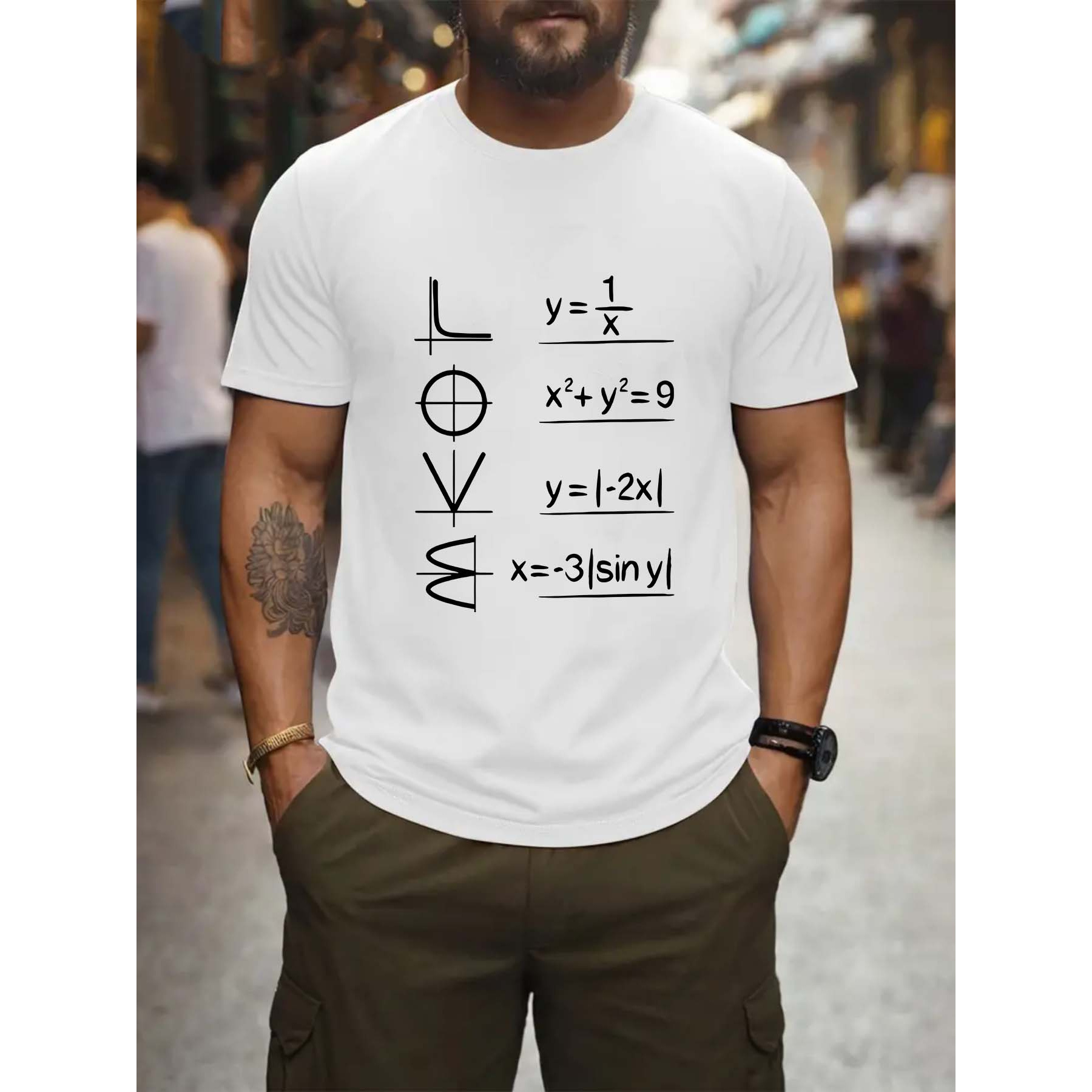 

Love Mathematical Equations Print Outdoor Sports T-shirt For Men, Casual Short Sleeve, Round Neck Top, Fashion Trendy Tee, Summer Comfortable Top, Idea For Everyday Wear