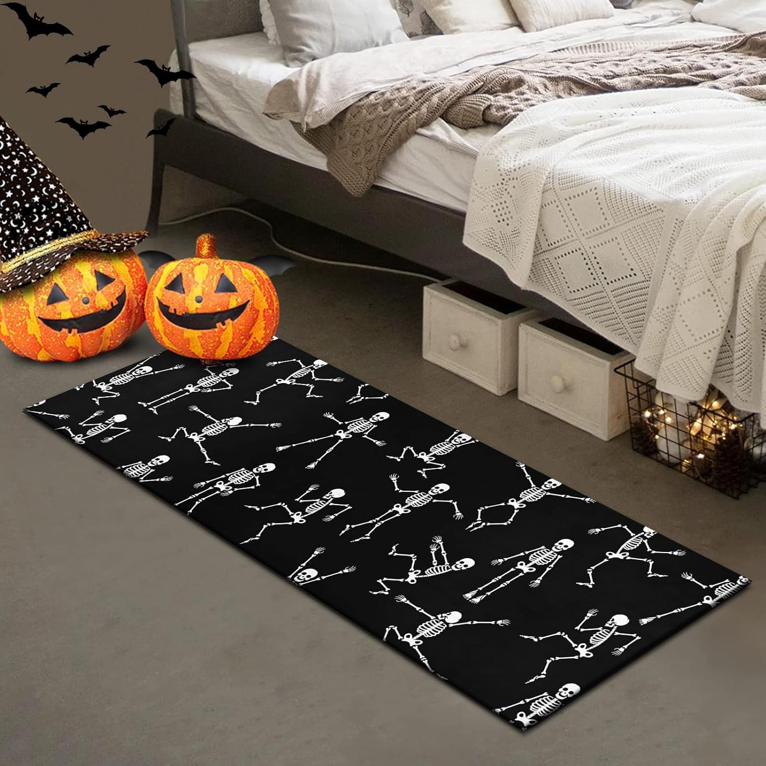 

1pc Happy Runner Rug, Skeleton Laundry Room Floor Rug, With Rubber Back, Non Slip Area Rug Runners For Hallway Laundry Washroom Entryway Home Kitchen Decor.