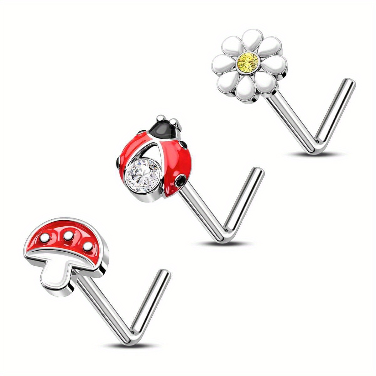 

20g Mushroom/daisy/ladybird Nose Stud Pack