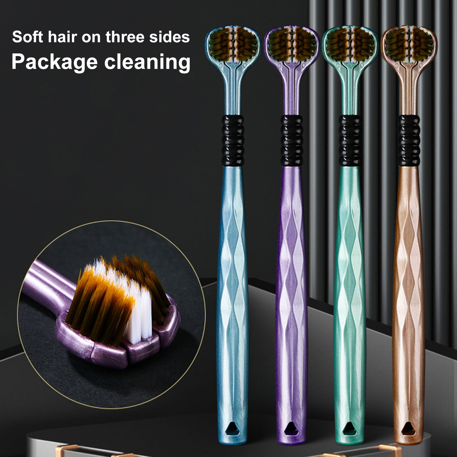 

4 Pcs/set Three-sided Toothbrush Full Tooth Gum Care Bump Cleaning Tongue Coating Soft Bristle Cleaning Brush Daily Use 7.48" X 0.59