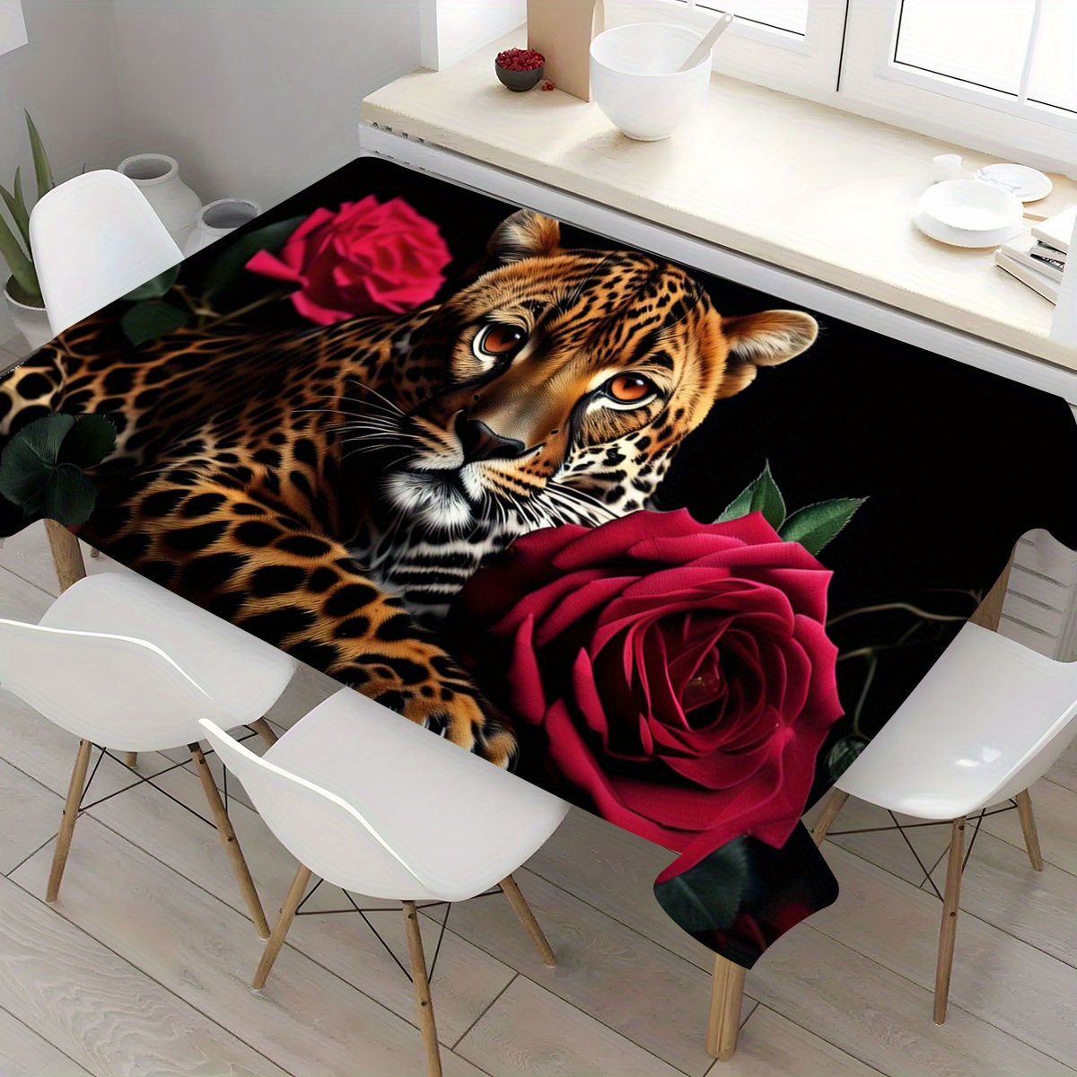 

Rose & Tiger Print Tablecloth - Bbqs, , Parties & Kitchen Decor | Polyester, Rectangular, Indoor & Outdoor, Room Decor, Table Set