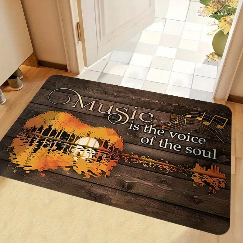 

Music-themed Polyester Door Mat, Non-slip Guitar And Notes Print Rug Pad, Machine Washable, Artistic Entrance Mat For Living Room And Bedroom - Sunset Design, Soft Flannel Texture