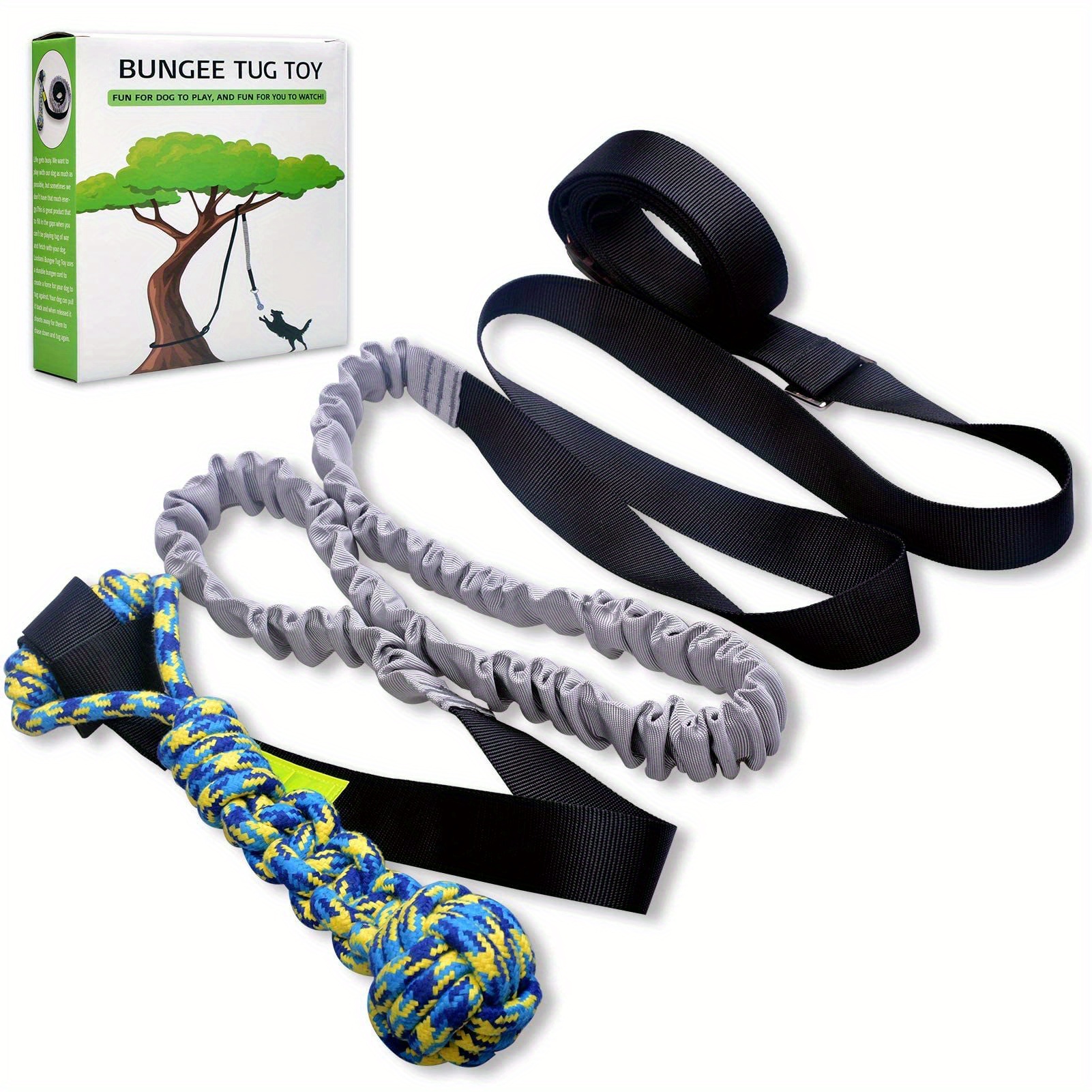 TEMU [interactive Bungee Dog Tug Toy] Outdoor Bungee Tug Toy, Dog Toy Hanging From Tree For All Breeds, Play Cord & Tether With Chew Rope