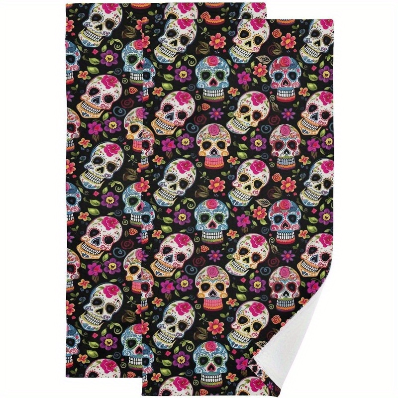 

Day Of The Dead Sugar Floral Hand Towels - 2-piece Set, 240 Gsm Woven Polyester, Super & Shower Towels, Style With Vibrant Colors, Decorative Kitchen/bathroom Use, 18 X 26 Inches