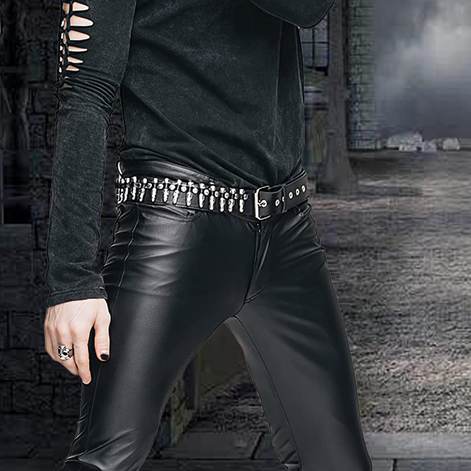 Damen  und Herren Punk Rock Gürtel aus PU Leder mit Nietendesign, Modischer Quad
