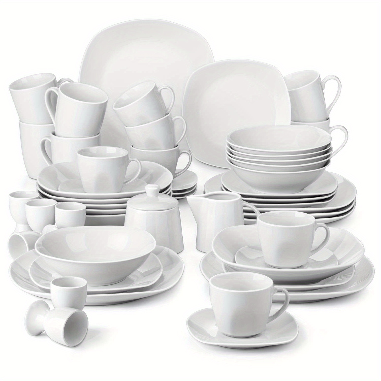 

Square Dinnerware Sets 50-piece Porcelain Gray White Dishes With Plates And Bowls Set, Cups And Saucers, Coffee Mugs, Egg Cups, Sugar Pot And Milk Pot, Dish Set For 6