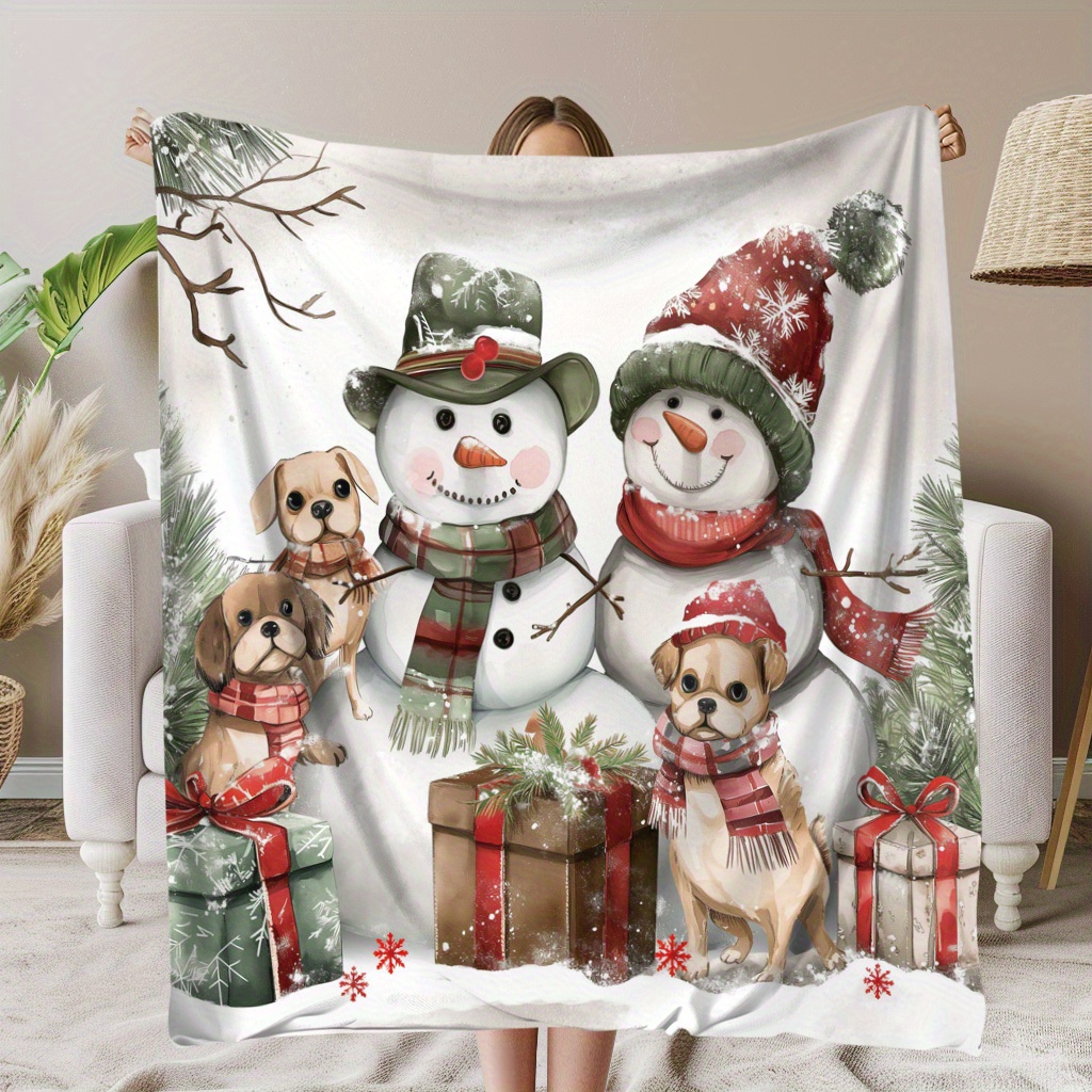 

Cozy Snowman & Dogs - Soft, Warm Polyester Throw For Naps, Camping, Travel & Home Decor - Perfect Holiday Gift For Friends, Family & Loved Ones