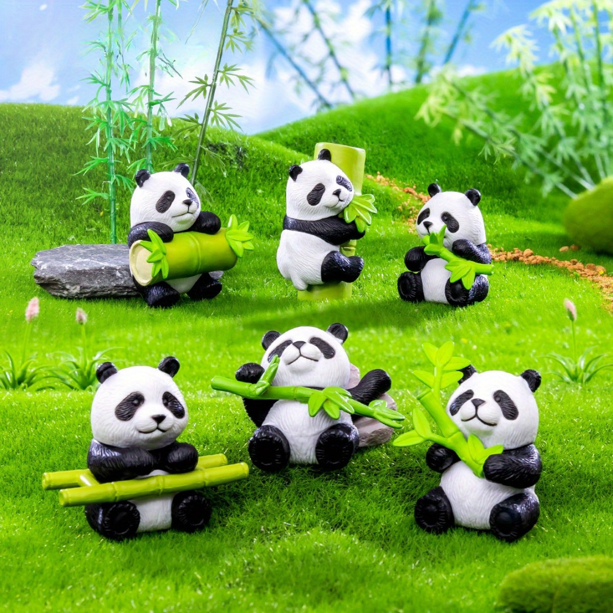 

8pcs/set Moss Micro Landscape Simulation Lifelike Panda Animal Doll Gardening Landscape Diy Decorative Accessories Desktop Ornaments