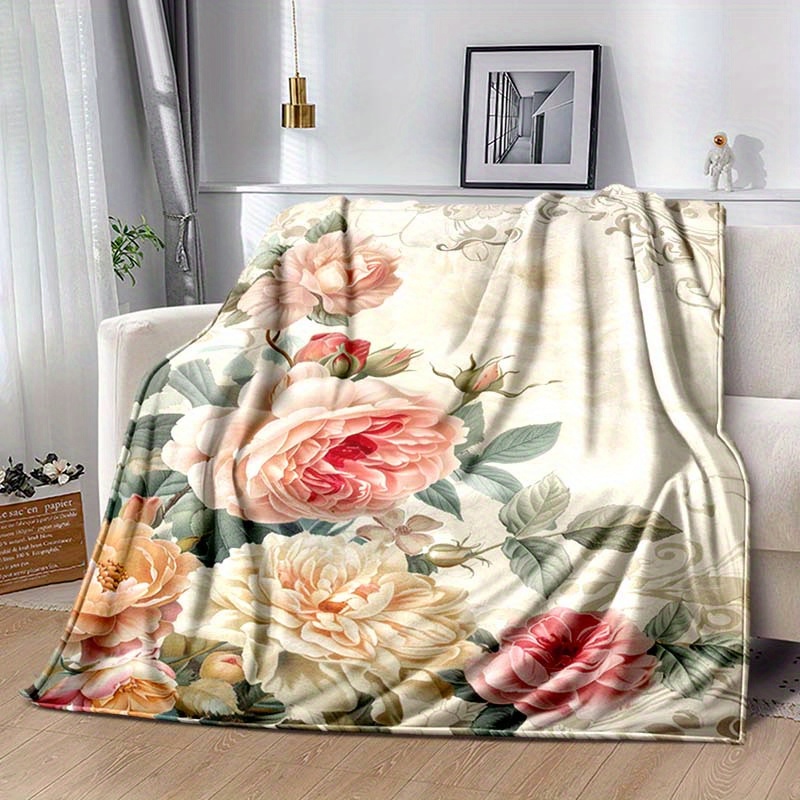 

Floral Polyester Blanket Chair Mat - 100% Polyester, Soft Warm Flannel Fabric, Digital Print, Versatile For Sofa, Bed, Office, Travel, Camping - Large Size Over 1.8m & Area Over 2.16m²