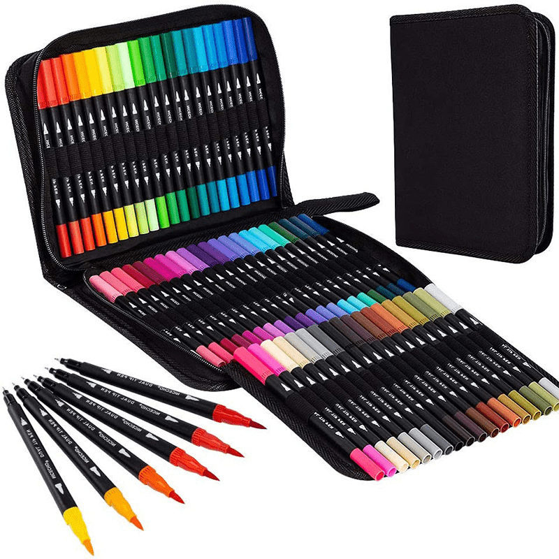

Dual-tip Art Markers - Watercolor & Graffiti Pens Set For Fine Lines, Perfect For Christmas & Halloween Gifts