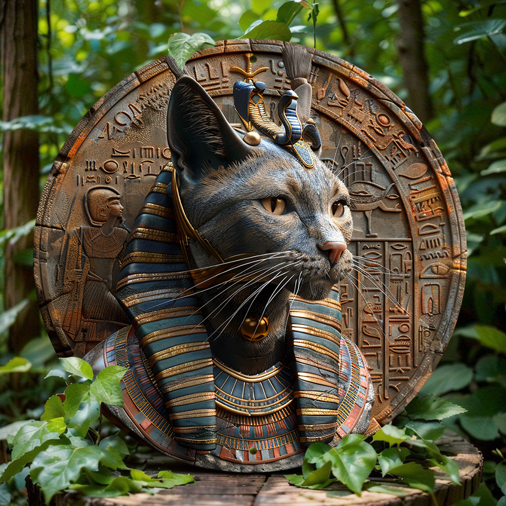 

Egyptian Pharaoh Cat Statue: 8" X 8" Hd Printed Aluminum Wall Art - Pre-drilled, Weather Resistant, No Fading