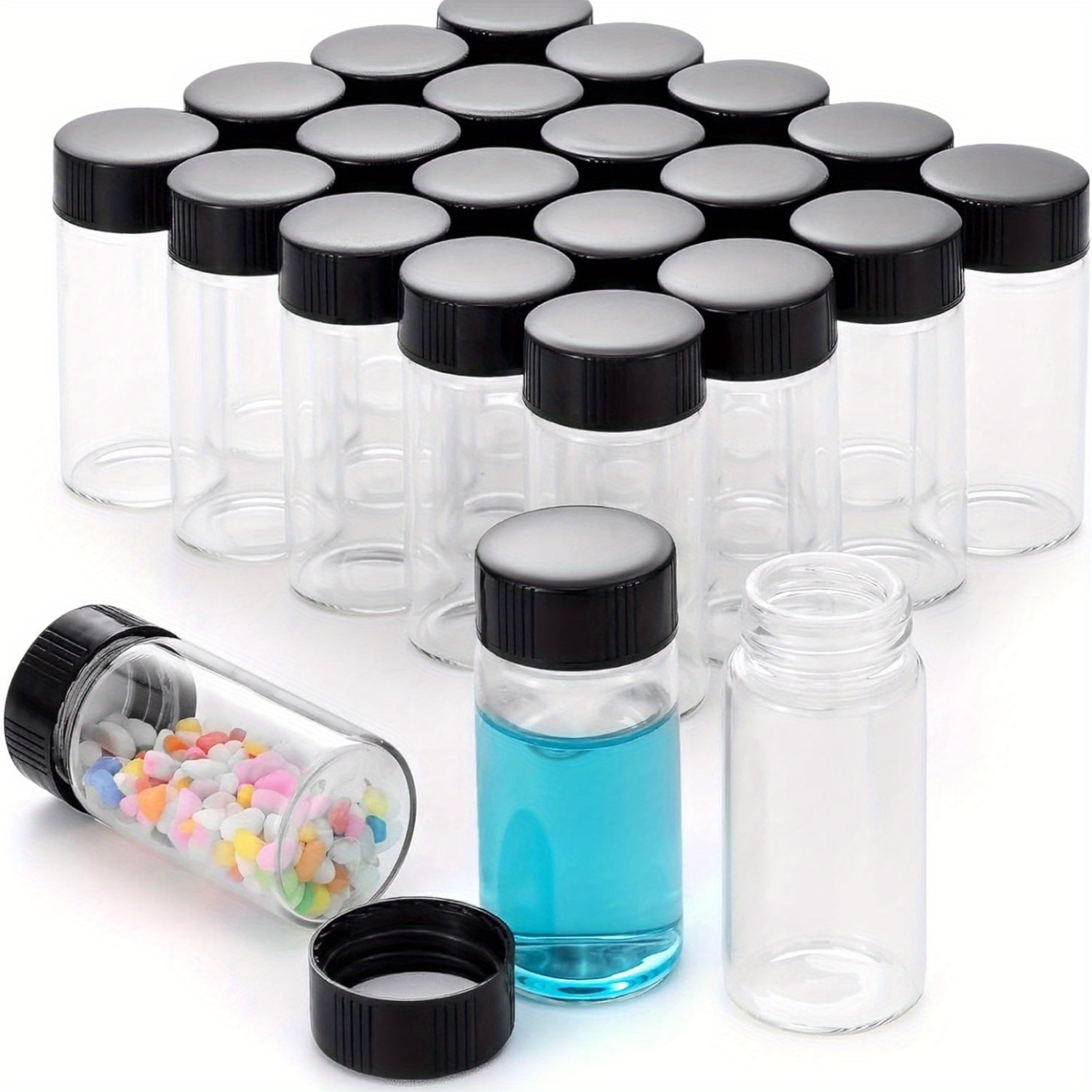 

20-pack 20ml With Screw Caps - Small Vials For Essential Oil, And Specimen Samples - Clear Bottles With Lids