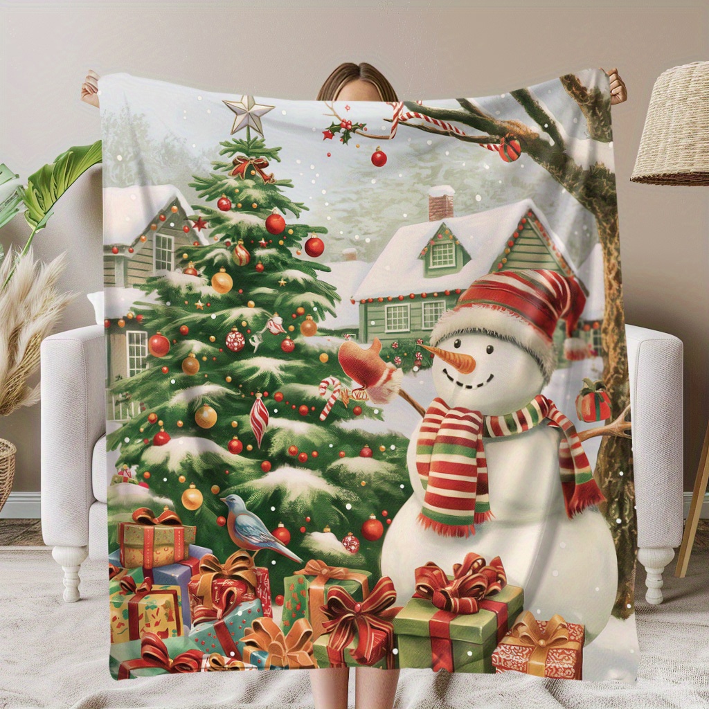 

Cozy With Snowman, Presents & Tree Design - Soft, Warm Fabric For Naps, Camping, Travel & Home Decor - Perfect Holiday Gift For Friends, Family & Loved Ones