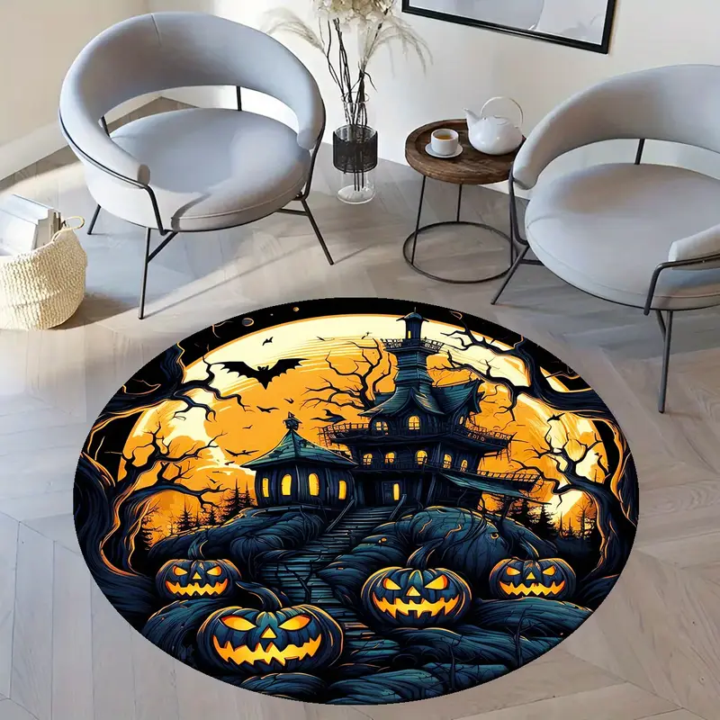 runder teppich halloween atmosphäre muster weich waschbar