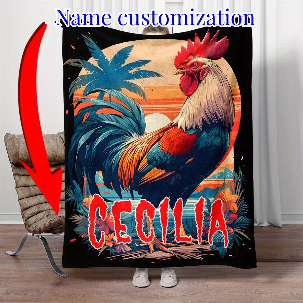 

Custom Rooster Polyester Flannel Blanket - Jacquard Weave Lightweight Throw For Sofa, Couch, Bed, Office - , Hand/machine Washable - Ideal For Travel And Camping