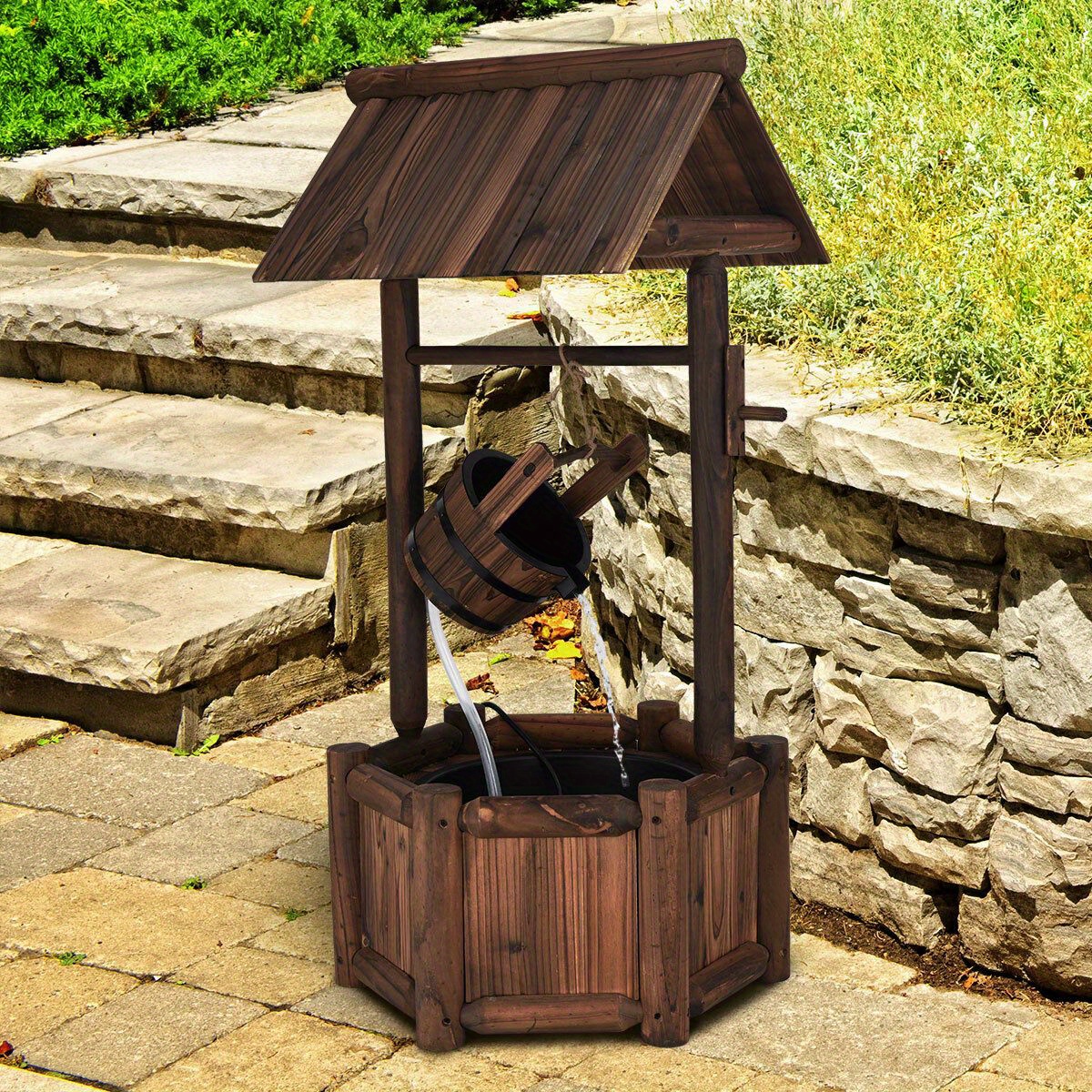 

Multigot Garden Rustic Water Fountain Wooden Electric Backyard Pump Outdoor