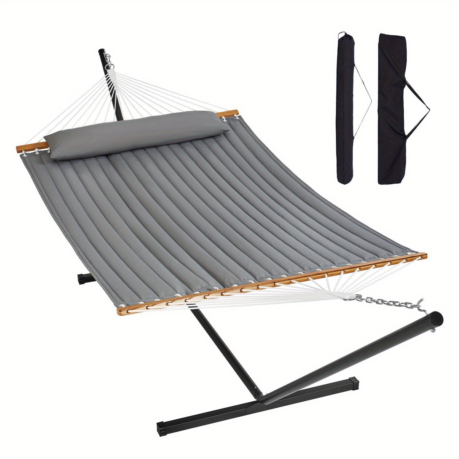 

2 Person Hammock With Stand Included Heavy Duty 480lb Capacity, Double Hammock With 12 Ft Steel Stand And Portable Carrying Bag And Pillow, Freestanding Hammock For Outdoor Patio Yard Beach
