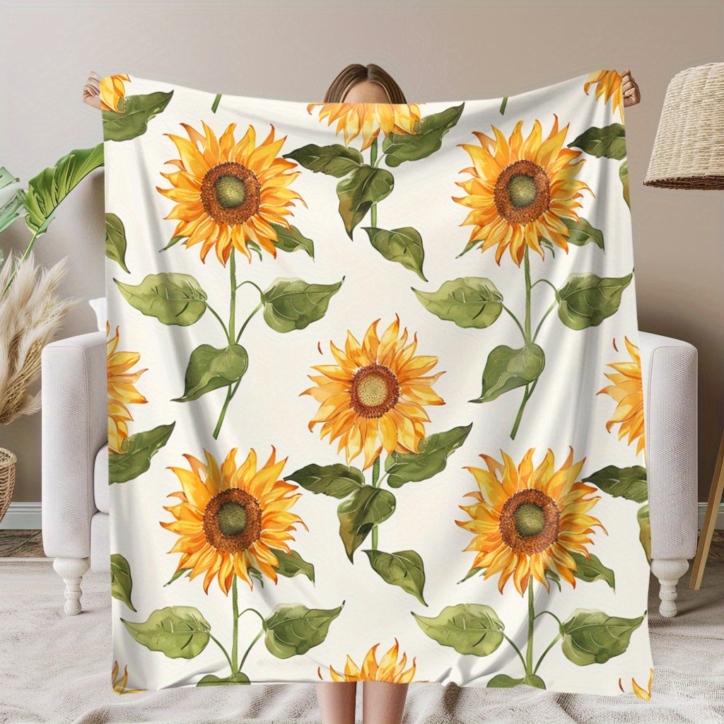 

Sunflower Print Soft & Warm Flannel Blanket - Perfect For Naps, Camping, Travel & Home Decor | Ideal Gift For Friends, Family & Loved Ones Outdoor Vintage Floral Pillow Covers Sunflower Pillow Covers