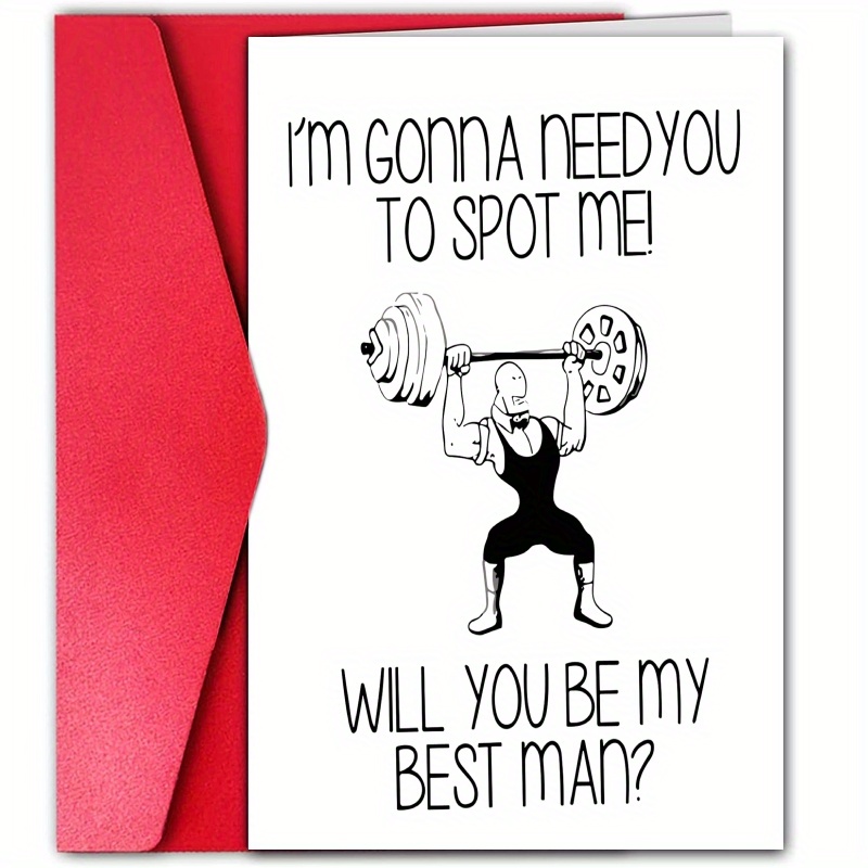 

Funny Gym Spot Me Best Man Proposal Card: Will You Be My Best Man - Groomsmen Gift, Maid Of Proposal, Weightlifter Card