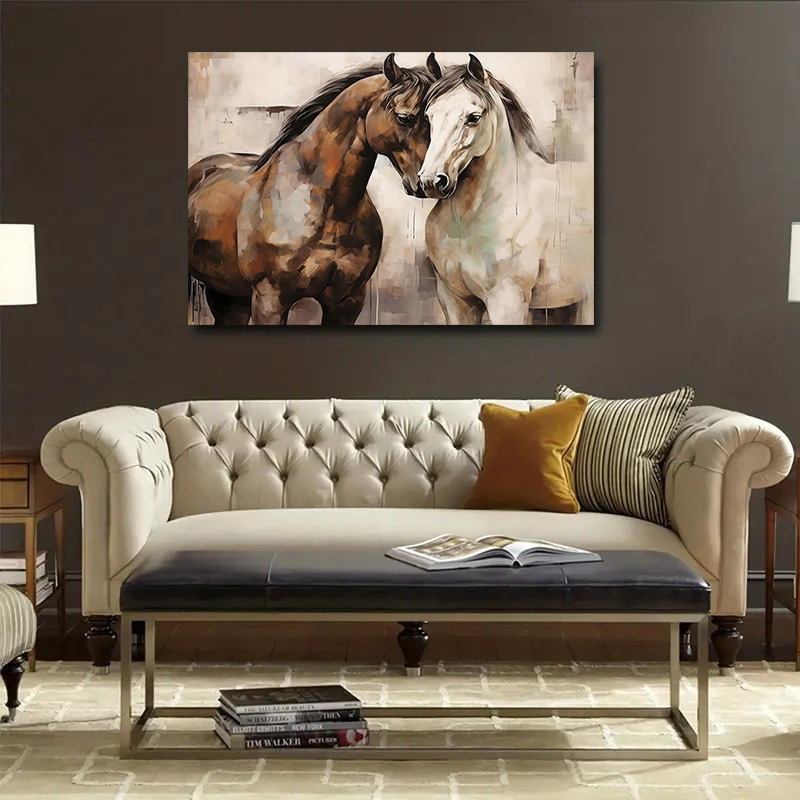 

1pc Framed Retro Horse Gift Canvas Wall Art Rural Horse Poster Art Print Romantic Couples Horse Canvas Wall Art Artwork For Bedroom Decor For Sweet Couple Love Print Animal Artwork