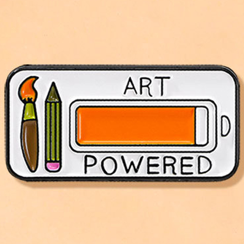 

Minimalist Art-powered Enamel Pin Brooch, Irregular Battery Shape With And Pencil, Creative Accessory For Clothing, Hats, And Bags - Lapel Badge