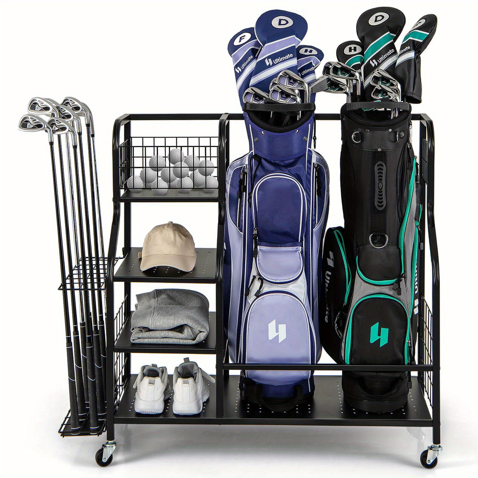 

Multigot Golf Bag Storage Garage Organizer W/ Wheels Extra Storage Rack For Golf Clubs