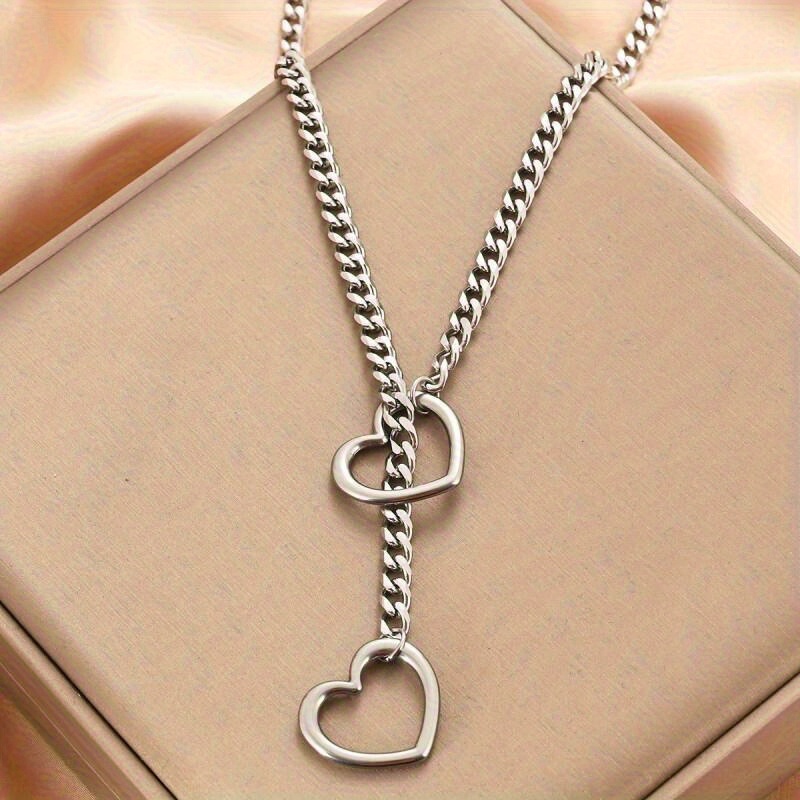 

1pc Fashionable Hollowed Out Heart Simple Wind Stainless Steel Silver Color Ladies Chain Necklace Party Birthday Party Gift