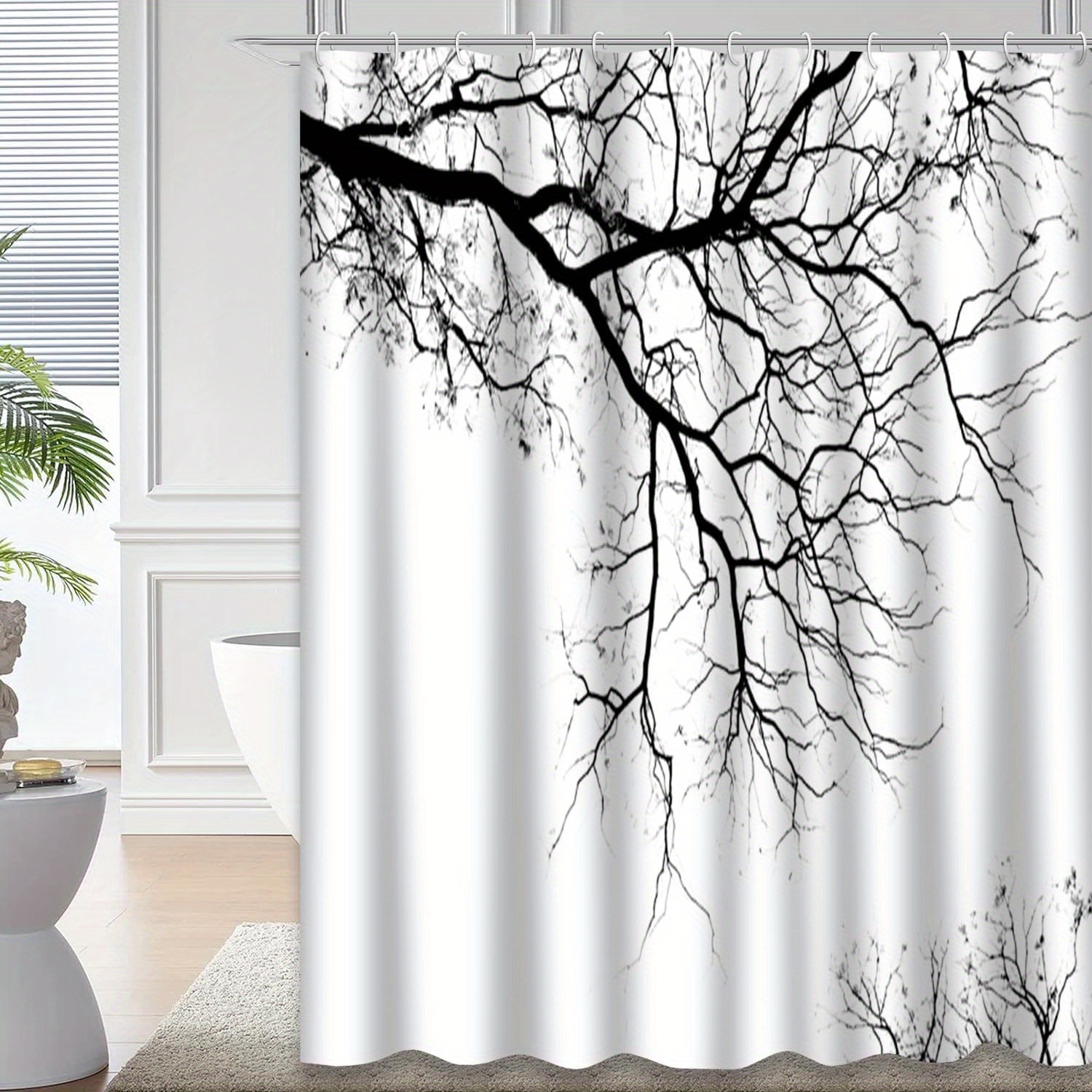 

Shower Curtain Pale White Black Shower Curtain For Bathroom With 12 Hooks Bare Tree Branches White Black Creepy Crown Fall Winter Abstract Waterproof Decorative Bathroom Decor 72 X 72 Inch