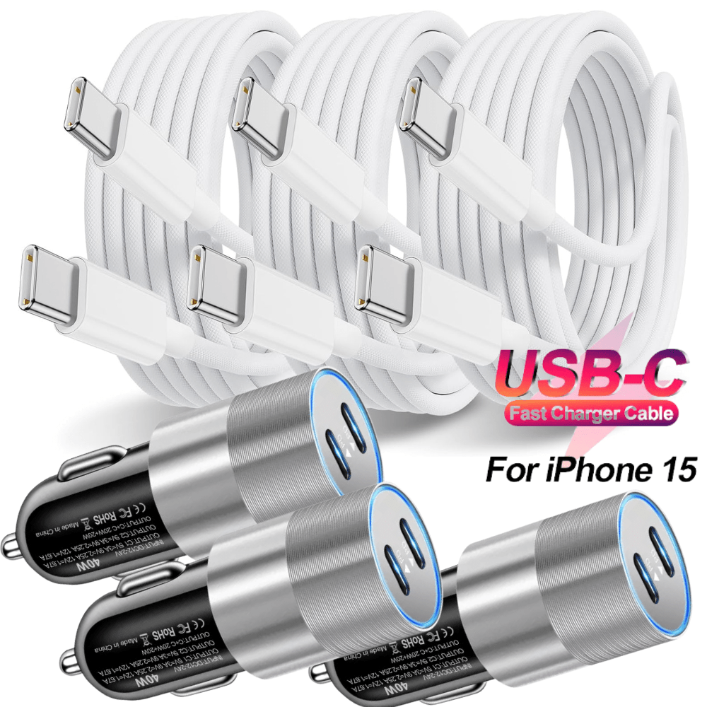 

40w Fast Braided Dual 3ft Type C Cable Lot For Iphone 15 Pro Max Samsung 3x Lot