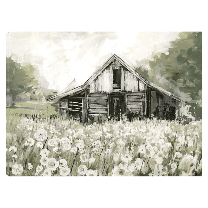 

Farmhouse Dandelion Barn Canvas By Artist - Canvas Art Print Wall Decor For Home, Room, Bedroom, Living Room Wooden Frame- Thickness1.5inch