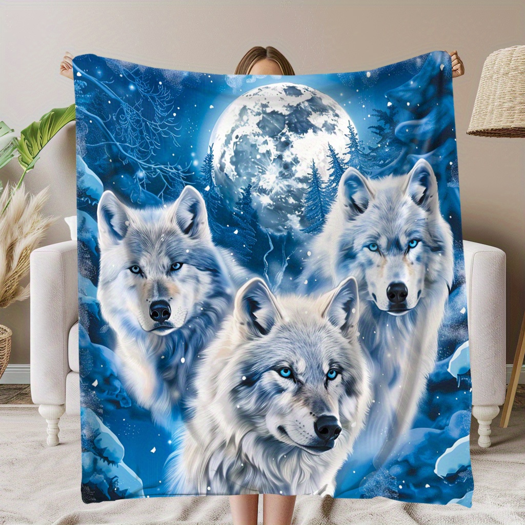 

Wolf Moon Elements 1pc Flannel Throw Blanket - Contemporary Digital Print Soft Warm Commemorative Quilted Knit Polyester All-season Blanket For Napping, Camping, Travel, Home & Office Decor