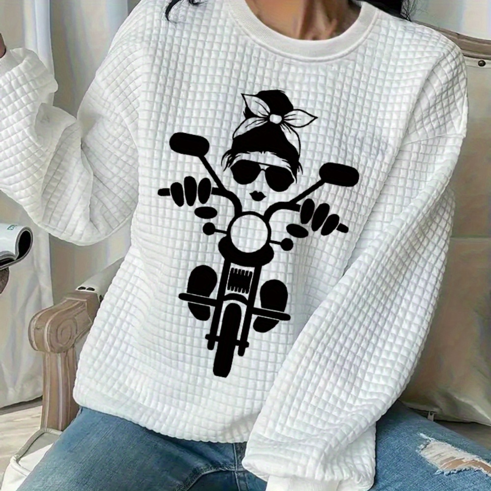 

Motorcycles Print Sweatshirt, Crew Neck Casual Sweatshirt For Fall & Spring, Women's Clothing