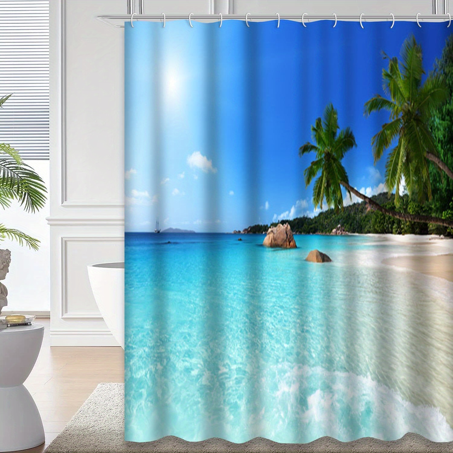 

Shower Curtain Beach Shower Curtain For Bathroom With 12 Hooks Island Palm Tree Sea Tropical Holiday White Sand Ocean Waterproof Decorative Bathroom Decor 72 X 72 Inch