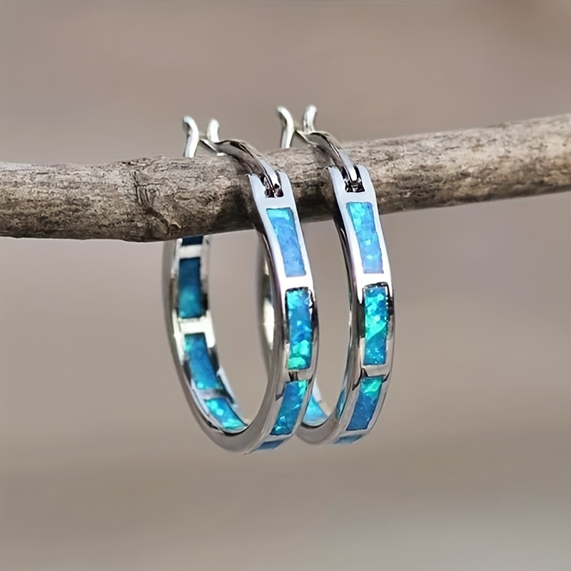 

Stunning Blue Round Hoop Earrings - Alloy Ear Needle, Elegant Luxury Design, No Plating, Perfect For Daily And Party Occasions, All Season Wear, Unisex Jewelry For Men And Women