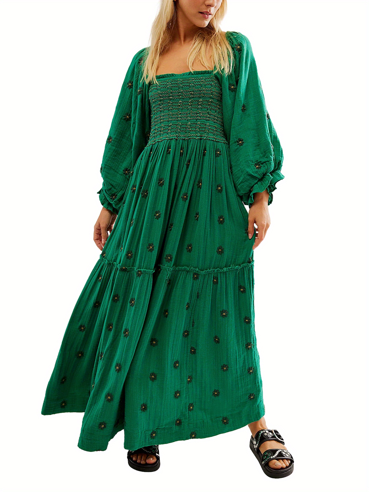 green long sleeve swing dress Willow Merino Wool Swing Dress main image 1