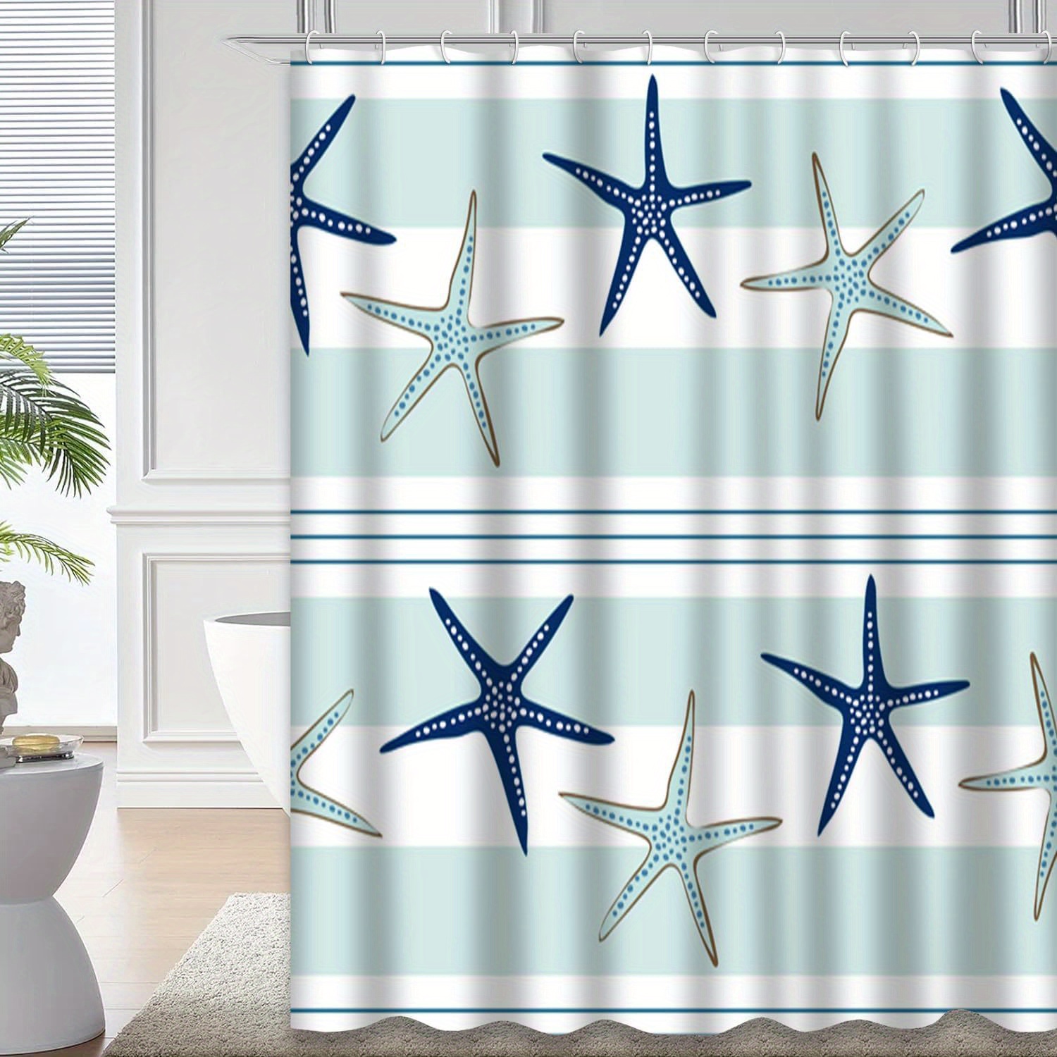 

Shower Curtain Aqua Shower Curtain For Bathroom With 12 Hooks Coastal Starfish Navy Blue And Turquoise Sea Stars Striped Fresh Clean Look Waterproof Decorative Bathroom Decor 72 X 72 Inch