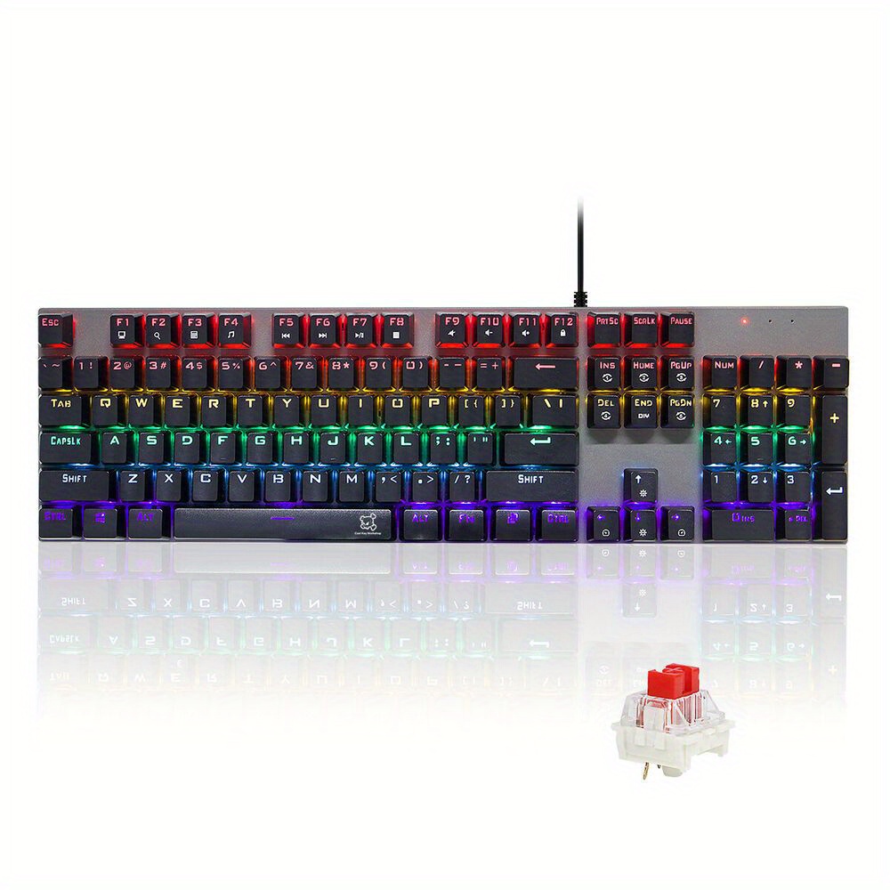 

Mechanical Gaming Keyboard, Rgb 104 Keys Led Usb Wired Keyboard With Red Switch