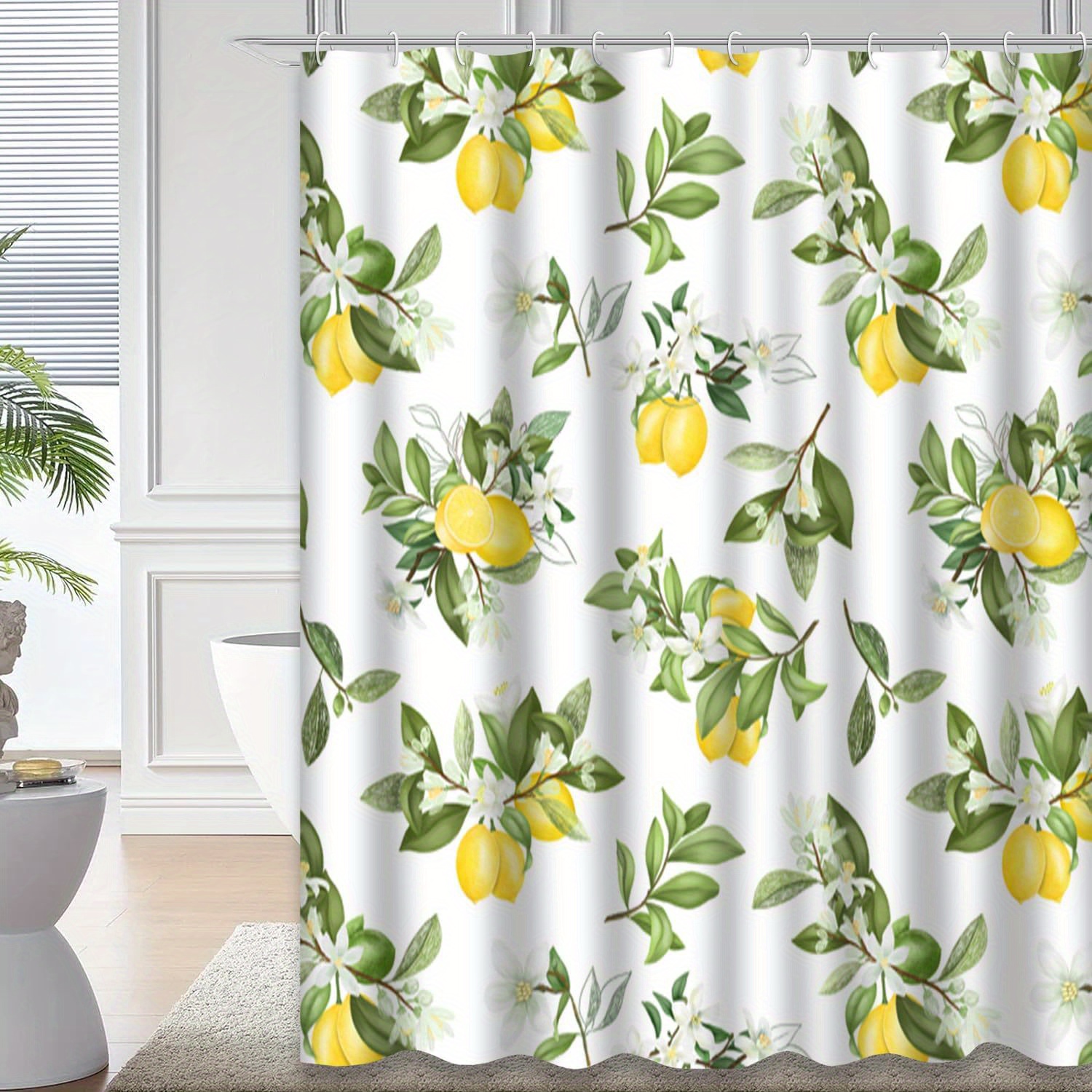 

Green White Yellow Shower Curtain, Lemon Shower Curtain For Bathroom With 12 Hooks, Leaves Waterproof Decorative Bathroom Decor, 72 X 72 Inch