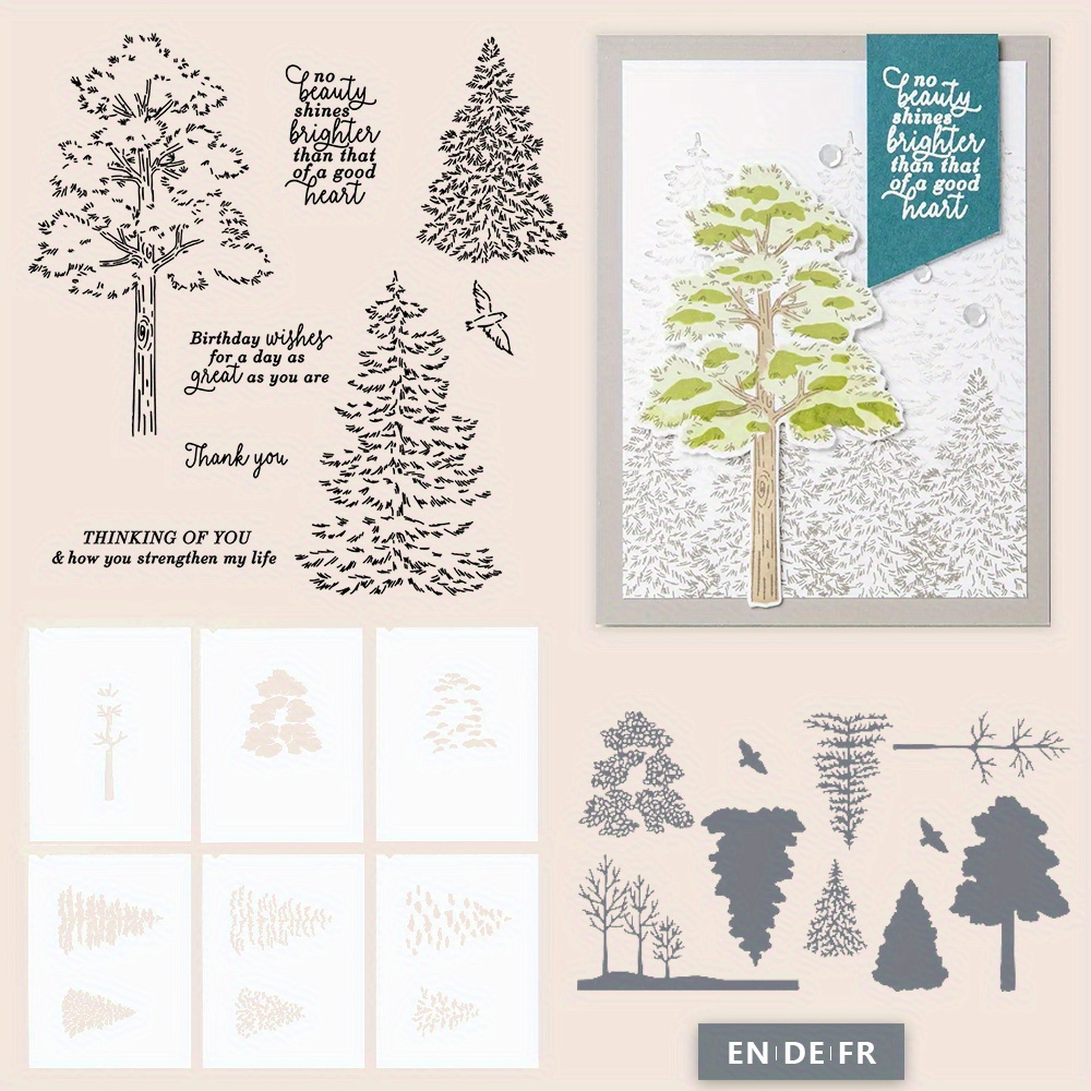

Winter Frosted Forest Pine Trees Stamp And Die Set For Diy Card Making & Scrapbooking - Silicone Craft Stamps For Album Decor