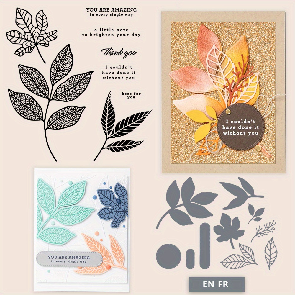 

2024 Autumn Leaves Stamp & Die Set - Diy Scrapbooking & Card Making Kit, Silicone Craft Tools For Decorative Albums