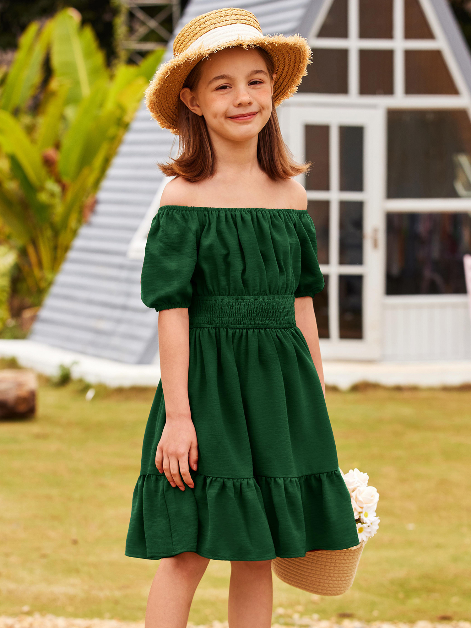 girls tie back short sleeve ruffle hem shoulder casual - Temu