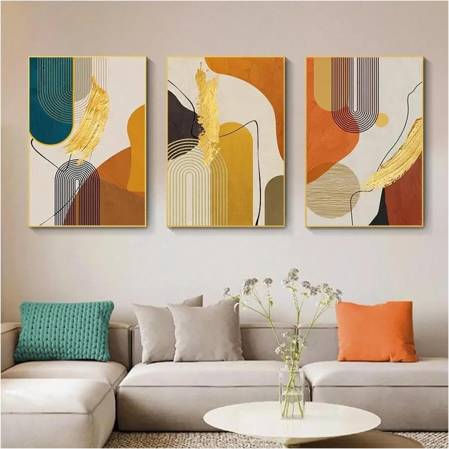 

3 P C S Modern Abstract Geometric Golden Painting Effect Wall Art Posters Prints Canvas Painting Picture For Bedroom Home Decor