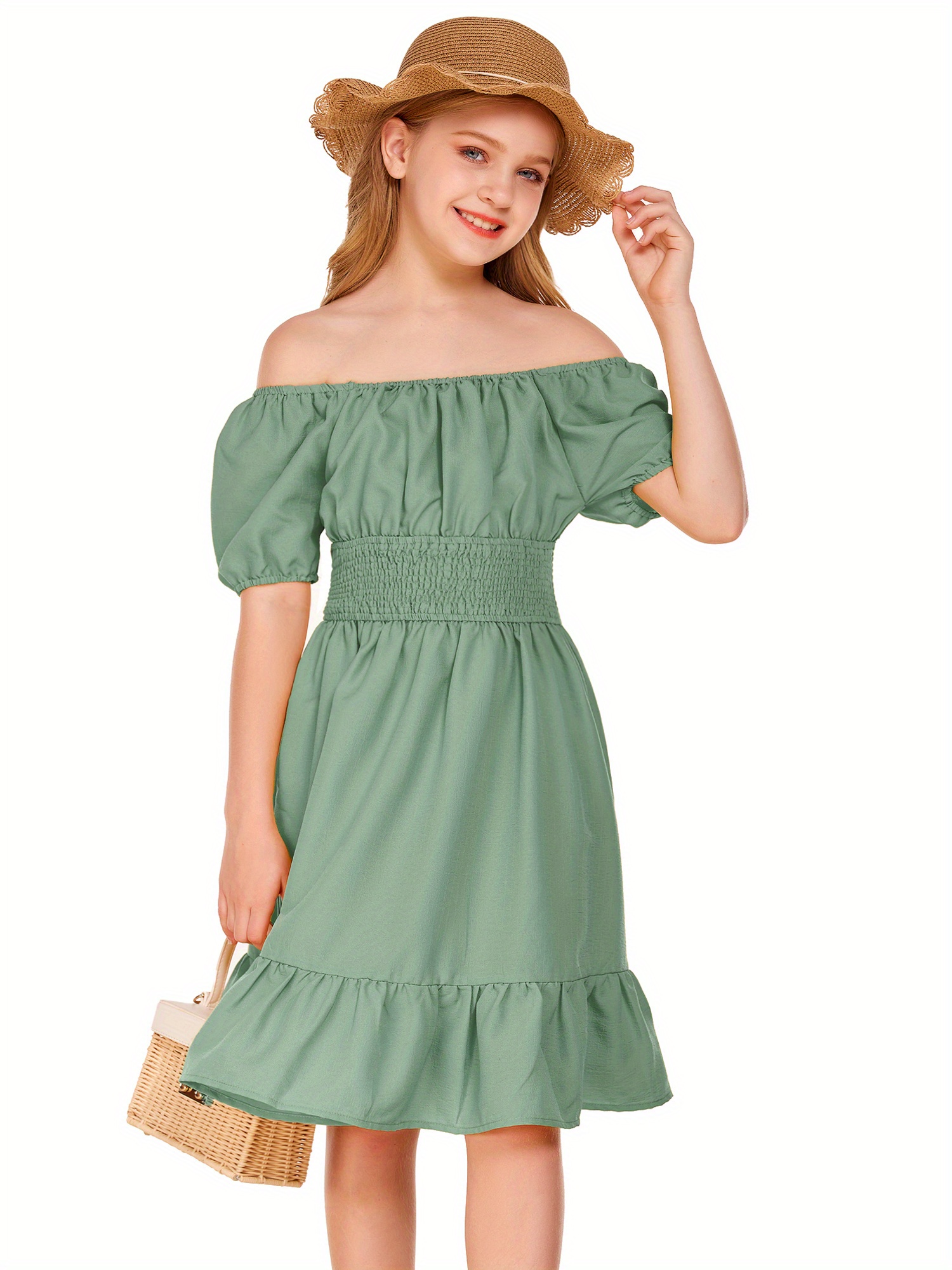 girls tie back short sleeve ruffle hem shoulder casual - Temu