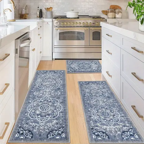 boho kitchen rugs sets 3pcs with runner non slip kitchen floor washable bohemian kitchen runner mat set for kitchen hallway laundry room door office sink