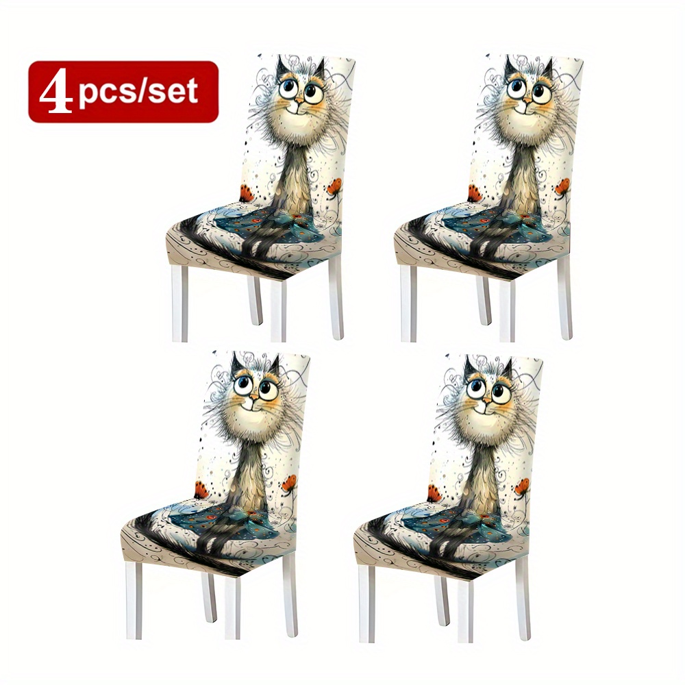 2pcs/4pcs/6pcs/ Cat, Chair Cover Sofa Cover, Dining Chair Cover, Furniture Protective Cover, For Restaurant Living Room Decoration