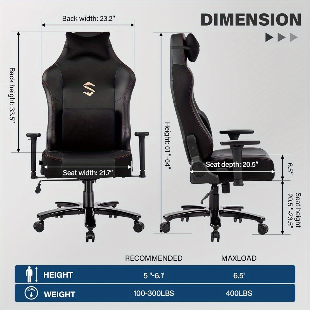 Big And Tall Gaming Chair 400lb Massage Memory Foam Gaming Chair ...