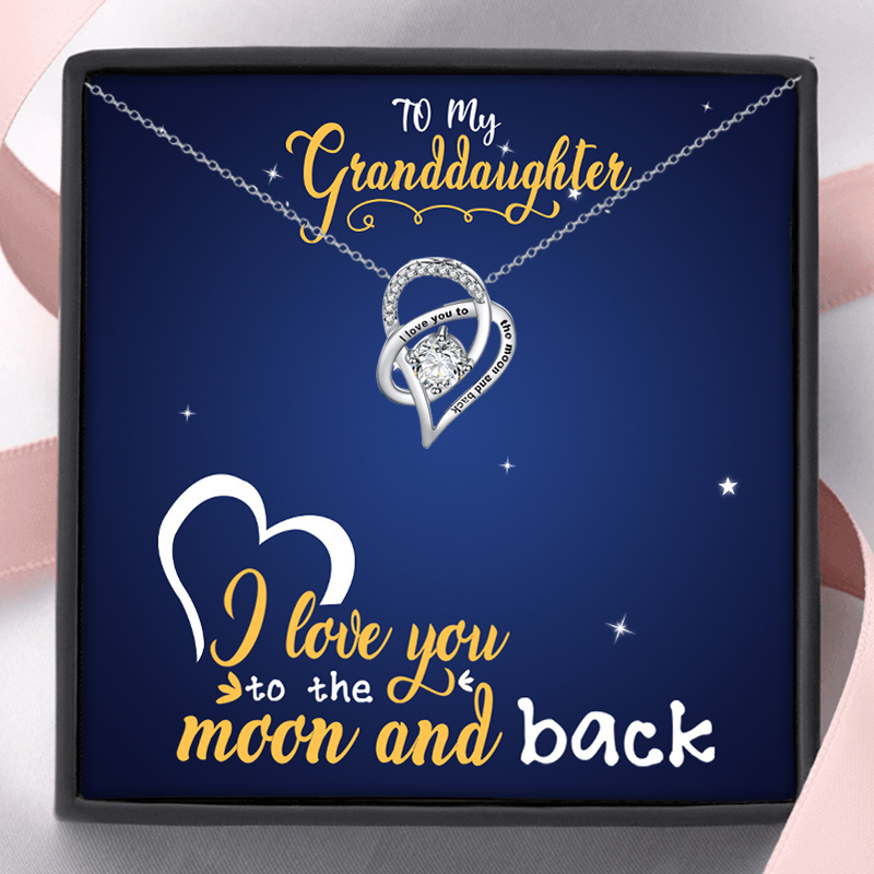 

To My Granddaughter Heart Necklace, I Love You To The Moon And Back, Granddaughter Necklace, With Card & Box Gift