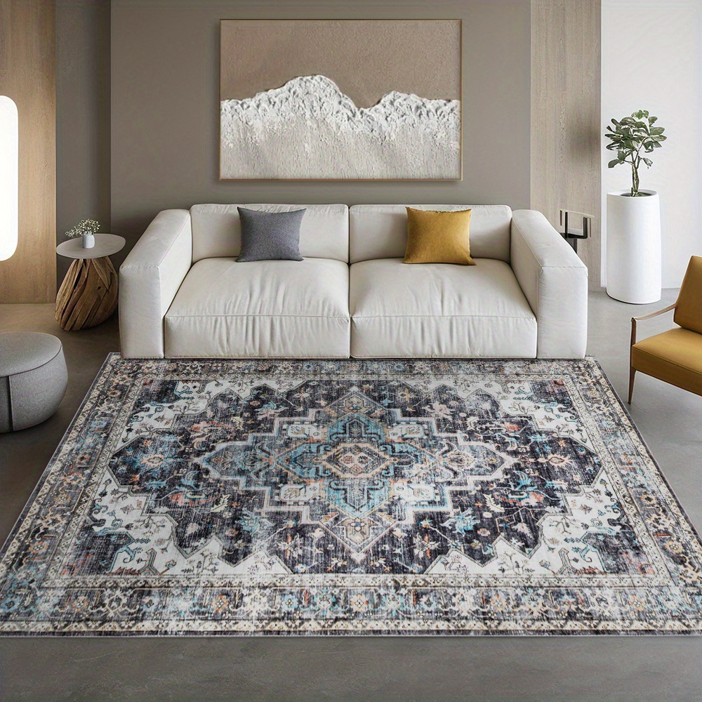 

Boho Style Black And Mat, Vintage-inspired Ultra Soft Mat, Machine Washable, Foldable Anti-slip Retro Abstract Room And Bedroom, Abstract Rugs For Living Room, ,